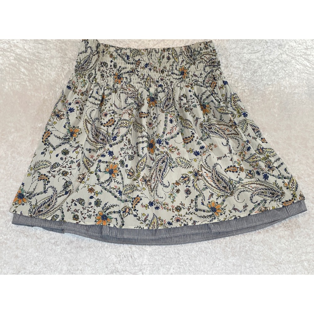 J. Jill Mini Skirt Women S White Paisley Floral Smocked Cotton Boho Excellent